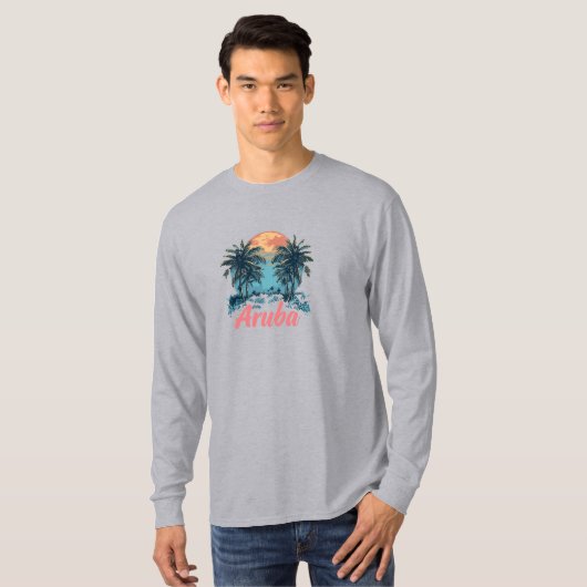 アルバ島デザイン(バージョン2) – ベーシックLong Sleeps Tシャツ (正面フル)