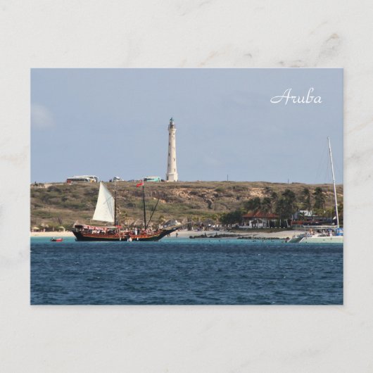 アルバ島、灯台、帆船、写真撮影 ポストカード (正面)
