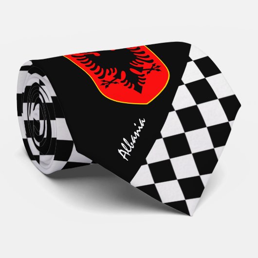 アルバ市松模様にニア・タイ、アルバニア国旗のファッション ネクタイ (ロール)