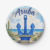 アルバ旗 アンカー カリブ海の島 旅行 お土産 ペーパープレート (正面)