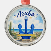 アルバ旗 アンカー カリブ海の島 旅行 お土産 メタルオーナメント (正面)