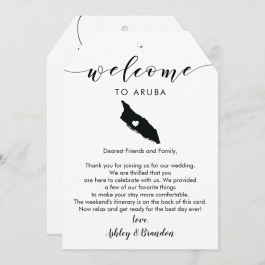 アルバ結婚の歓迎ラベルの旅程 (正面/裏面)