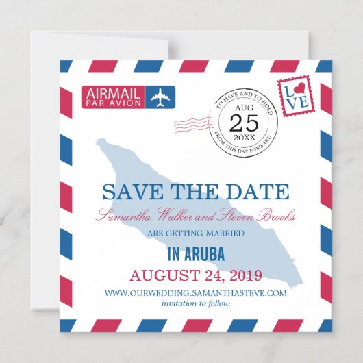 アルバ航空便の日付を保存 マグネット招待状 (正面)