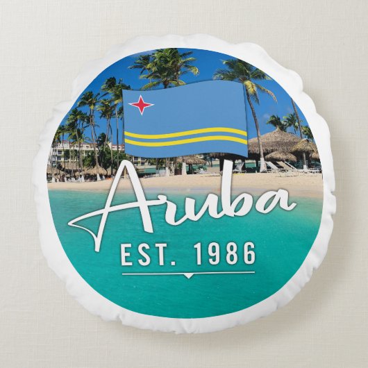 「アルバ・エスト。1986インチビーチ（フラグ付き） ラウンドクッション (正面)