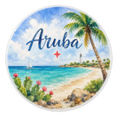 アルバ・オランダ領カリブ島の旅行記念品 セラミックノブ (正面)
