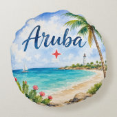 アルバ・オランダ領カリブ島の旅行記念品 ラウンドクッション (裏面)
