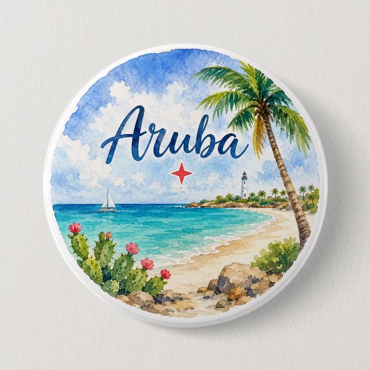 アルバ・オランダ領カリブ島の旅行記念品 缶バッジ (正面)