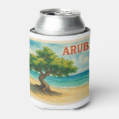 アルバ・ディヴィ・ツリー・イーグル・ビーチの水彩画 缶クーラー (缶正面)