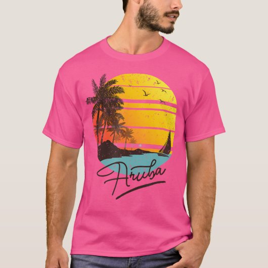 アルバ レトロ サマー トロピカル ビーチ Tシャツ (正面)