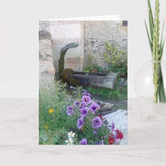 アルパインの噴水と花で折り畳まれたカード カード (正面)