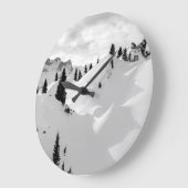 アルパインの風景：雪のモミの木の山 ラージ壁時計 (傾斜)