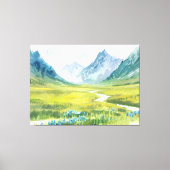 アルパインウィスパー – 山の下の草地 キャンバスプリント (正面)