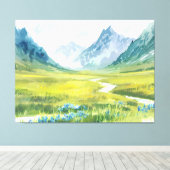 アルパインウィスパー – 山の下の草地 キャンバスプリント (インサイチュ (ウッドフロア))
