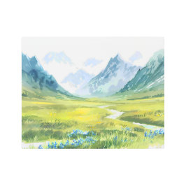 アルパインウィスパー – 山の下の草地 メタルプリント