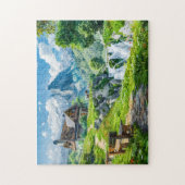 アルパインコテージバイマウンテンウォーターフォール ジグソーパズル (縦)