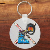 アルパインスキーブーツヘルメットあなたの名前でグーグル キーホルダー (正面)