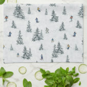 アルパインスキーヤーと隠されたイェティス – ダウンヒルスキー キッチンタオル (折り畳み)