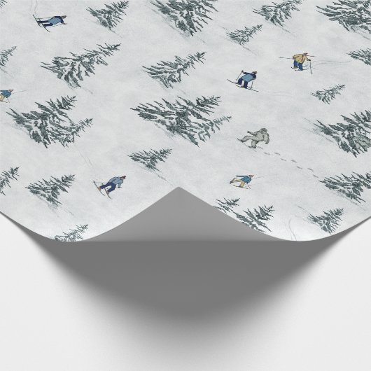 アルパインスキーヤーと隠されたイェティス – ダウンヒルスキー ラッピングペーパー (角)