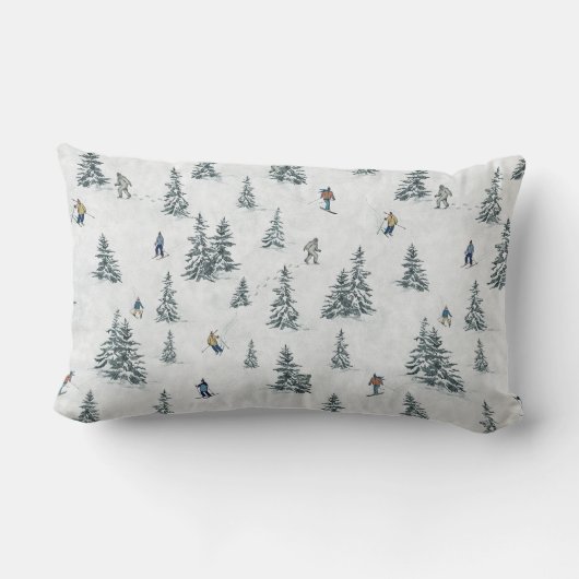 アルパインスキーヤーと隠されたイェティス – ダウンヒルスキー ランバークッション (裏面)