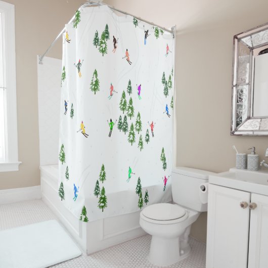アルパインスキーヤースキーの冬の木 シャワーカーテン (インサイチュ)