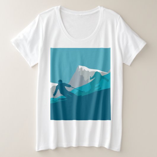アルパインスキーヤーダウンヒルスキー プラスサイズTシャツ (デザイン正面)