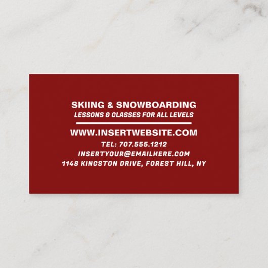 アルパインスキーヤー、スキーヤー&スノーボーダーインストラクター 名刺 (裏面)