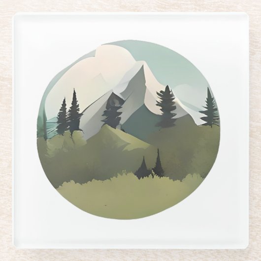 アルパインセレニティ：丘と雪をかぶったピーク ガラスコースター (正面)