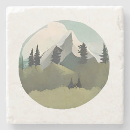 アルパインセレニティ：丘と雪をかぶったピーク ストーンコースター