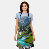 「アルパインチャーム – 静かなハートの調理師 エプロン (着用した状態)