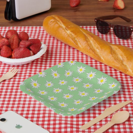 アルパインフラワーモティーチライトグリーンスクエア紙プレート ペーパープレート (ピクニック)