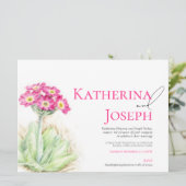 アルパインプリムローズの水彩色ピンク結婚の風景 招待状 (スタンド正面)