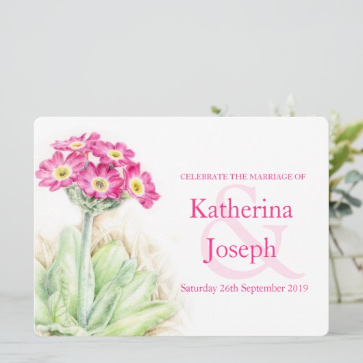 アルパインプリムローズウォーターカラーピンクの結婚式の招待 招待状 (スタンド正面)