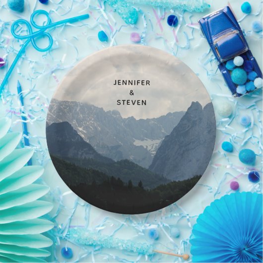 アルパインマウンテンズ自然フォトカントリーウェディングパペ ペーパープレート (パーティー)