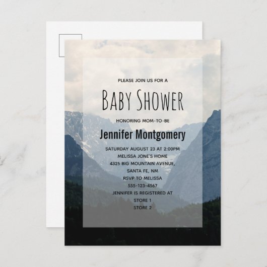 アルパインマウンテンズ自然フォトカントリー赤ちゃんシャワー インビテーションポストカード (正面/裏面)
