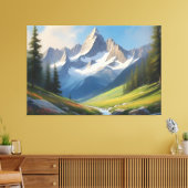 アルパインマウンテンランドスケープ水彩画 キャンバスプリント (インサイチュ (リビング))