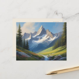 アルパインマウンテンランドスケープ水彩画 ポストカード