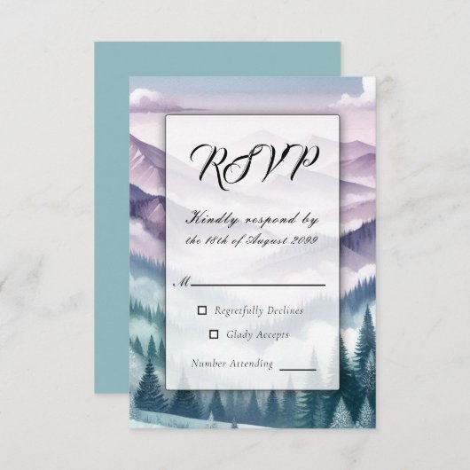 アルパインミストのラベンダー結婚霜 出欠カード (正面/裏面)