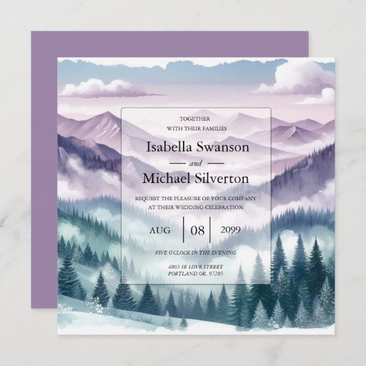 アルパインミストのラベンダー結婚霜 招待状 (正面/裏面)