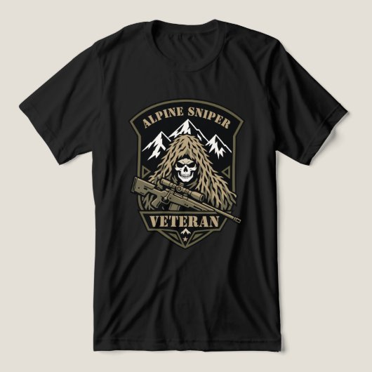 アルパイン・スナイパー・ベテラン・マウンテンスカル トライブレンドTシャツ (デザイン正面)