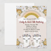 アルパカとラマの双子 子供の誕生日招待状 招待状 (正面/裏面)