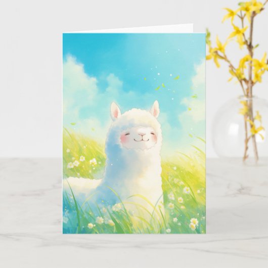 アルパカと春の囁き カード (黄色い花)