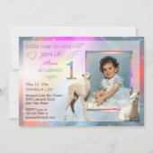 アルパカの女の赤ちゃんの第1バースデーパーティ招待状 招待状 (正面)