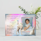 アルパカの女の赤ちゃんの第1バースデーパーティ招待状 招待状 (スタンド正面)