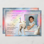 アルパカの女の赤ちゃんの第1バースデーパーティ招待状 招待状 (正面/裏面)