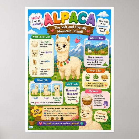 アルパカの子供向けおもしろ豆知識 ポスター (正面)