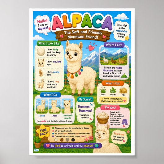 アルパカの子供向けおもしろ豆知識 ポスター (正面)