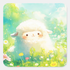 アルパカの日を春ガーデンカラフルで スクエアシール