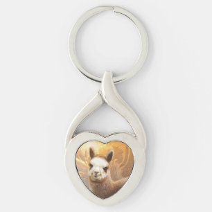 アルパカの金ゴールドの歪んだハートKeychain キーホルダー