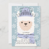 アルパカウィンターオネダーランド子供の誕生日招待状 招待状 (正面)