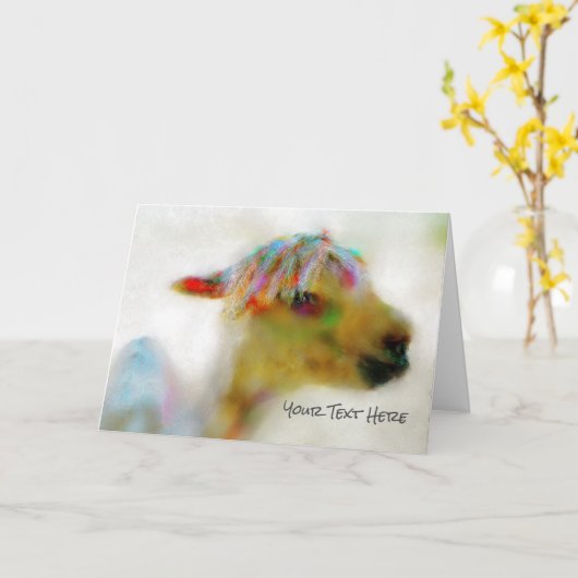 アルパカカラフルレインボードレッドヘアード カード (黄色い花)